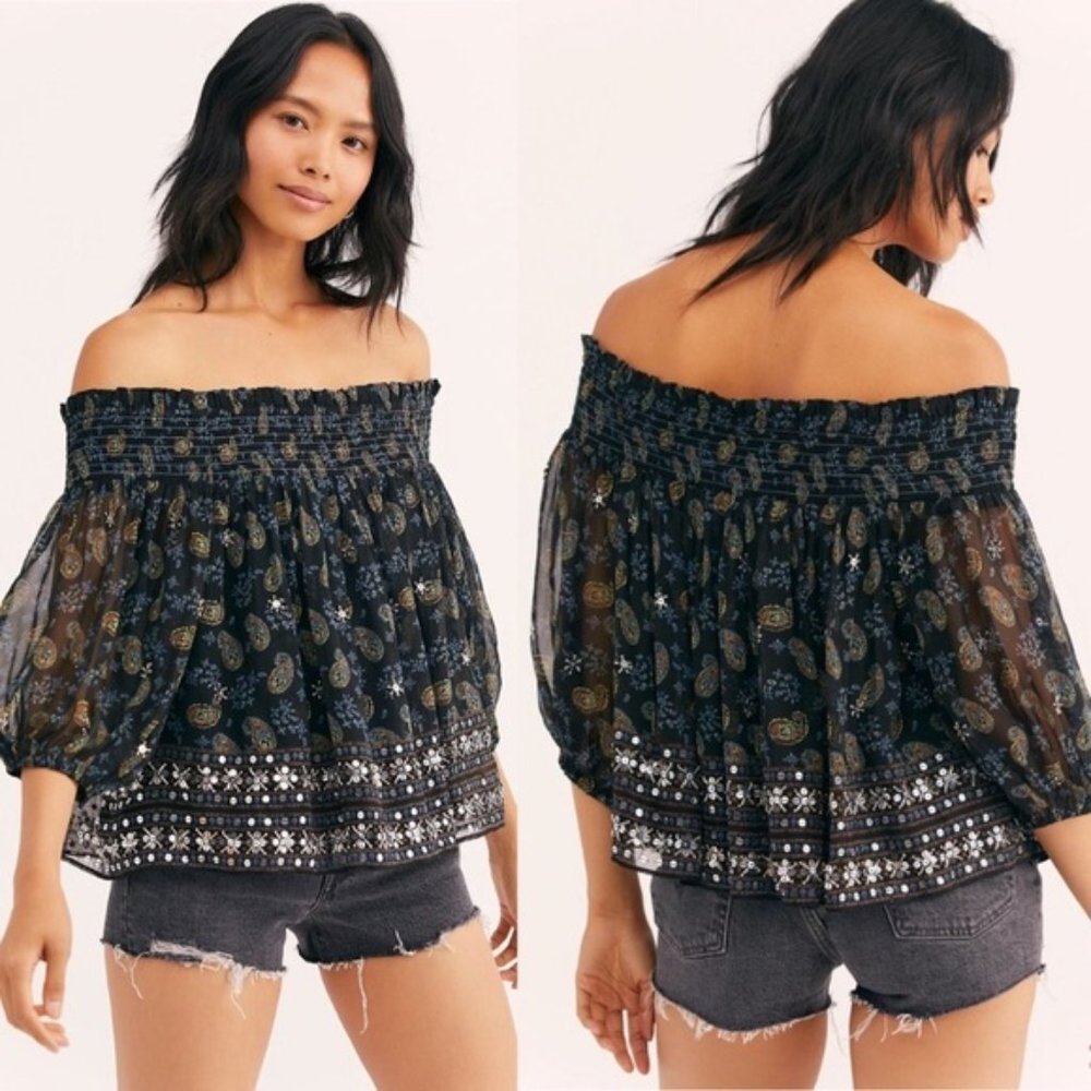 Free People Beaded Off Shoulder Age of Aquarius